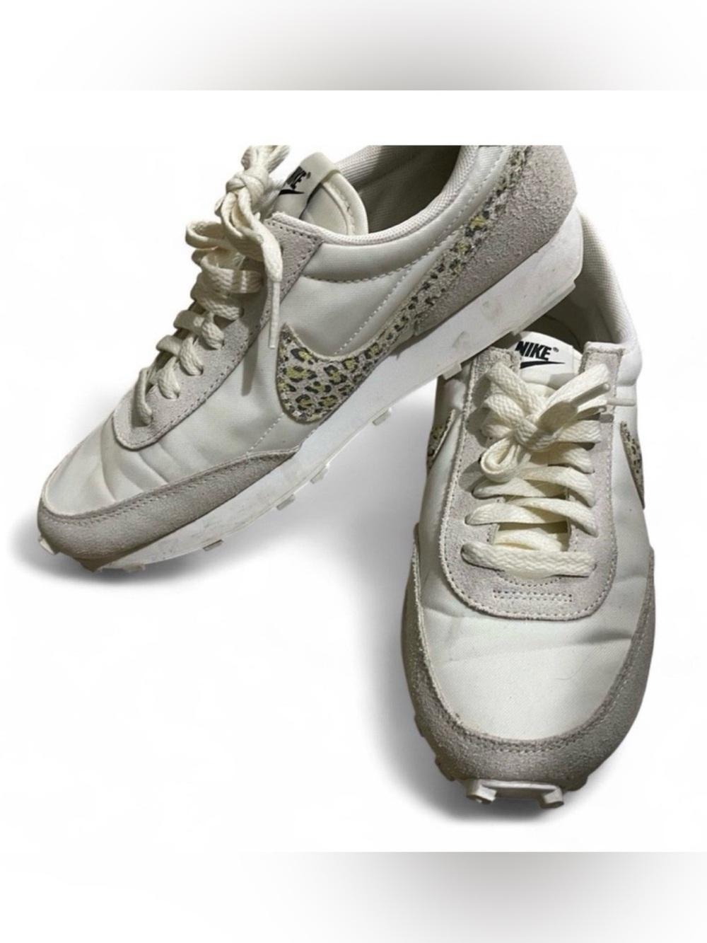 Nike Women's White & Light Gray Runner with Leopard Swoosh